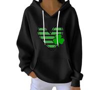 Sweat à capuche pour la Saint-Patrick pour femme - Imprimé trèfle vert - Col rond - Manches longues - Pull de couple - Tenue décontractée pour la Saint-Patrick, Noir , XXL