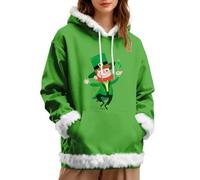 Sweat à capuche pour la Saint-Patrick pour femme - Imprimé trèfle vert - Pull surdimensionné à manches longues et col rond - Sweat à capuche chaud pour la Saint-Patrick - Poches kangourou, GN1., XXL