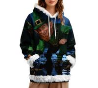 Sweat à capuche pour la Saint-Patrick pour femme - Joli trèfle - Imprimé - Vert irlandais - Manches longues - Col rond - Costume chaud de la Saint-Patrick, Gn4, XL