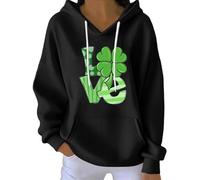 Sweat à capuche pour la Saint-Patrick pour femme - Motif trèfle vert - Col rond - Manches longues - Pull pour couple - Tenue décontractée pour la Saint-Patrick, Noir , L