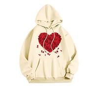 Sweat à capuche pour la Saint-Valentin 2026 pour hommes, femmes, col imprimé graphique, manches longues, pour la maison, l'intérieur et l'extérieur, beige, XXL