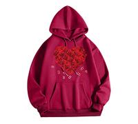 Sweat à capuche pour la Saint-Valentin 2026 pour hommes, femmes, col imprimé graphique, manches longues, pour la maison, l'intérieur et l'extérieur, bordeaux, XXL