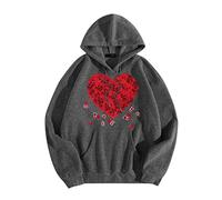 Sweat à capuche pour la Saint-Valentin 2026 pour hommes, femmes, col imprimé graphique, manches longues, pour la maison, l'intérieur et l'extérieur, gris foncé, XL