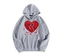 Sweat à capuche pour la Saint-Valentin 2026 pour hommes, femmes, col imprimé graphique, manches longues, pour la maison, l'intérieur et l'extérieur, gris, XXL