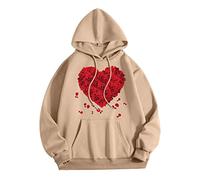 Sweat à capuche pour la Saint-Valentin 2026 pour hommes, femmes, col imprimé graphique, manches longues, pour la maison, l'intérieur et l'extérieur, kaki, M