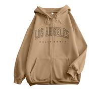 Sweat à capuche Preppy imprimé Los Angeles pour femme avec imprimé lettre de Los Angeles Californie, fermeture éclair, cordon de serrage, mode vintage, automne 2025, kaki, L