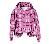Sweat à capuche Qversize pour femme à manches longues - Joli fantôme et citrouille - Imprimé décontracté - Tendance - Automne et hiver - Grande taille - Sweat-shirt d'Halloween, rose vif, XXL