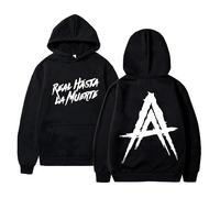Sweat À Capuche Rapper Anuel AA Imprimé Neutre Sweat À Capuche Sweatshirt Hommes Femmes Décontracté Détaché Tracksuit Manches Longues Pullover Tops-Black||XXS