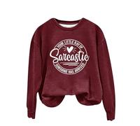 Sweat à capuche rétro à col rond imprimé en anglais « Your Little Of Sarcastic Sunshine Has Arrived » pour femme, bordeaux, M