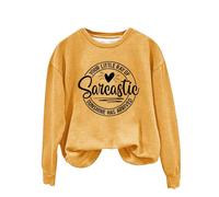 Sweat à capuche rétro à col rond imprimé en anglais « Your Little Of Sarcastic Sunshine Has Arrived » pour femme, jaune, M