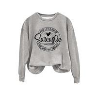 Sweat à capuche rétro à col rond imprimé en anglais « Your Little Of Sarcastic Sunshine Has Arrived » pour femme, gris, 5XL