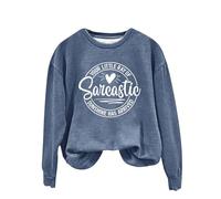 Sweat à capuche rétro à col rond imprimé en anglais « Your Little Of Sarcastic Sunshine Has Arrived » pour femme, bleu marine, XXL