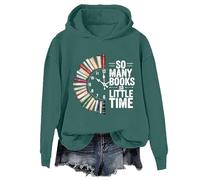 Sweat à capuche rétro avec inscription « So Many Books So Little Time », Vert, XL