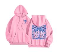 Sweat à capuche rose « Meet Me At The Ocean » pour femmes, adolescentes, filles, preppy, grande taille, pull à manches longues avec poche, rose, XXL