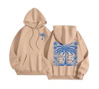 Sweat à capuche rose « Meet Me At The Ocean » pour femmes, adolescentes, filles, surdimensionné, à manches longues, avec poche, kaki, XXL