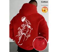 Sweat à capuche rouge pour homme, en pur coton, idéal pour le printemps et l'été. Son imprimé motard lui confère un style urbain . Ce sweat à capuche ample est à la fois élégant et polyvalent pour un 