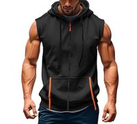 Sweat à capuche sans manches à fermeture éclair pour homme, débardeur à capuche, gilet de basket-ball extensible avec cordon de serrage, pull de sport respirant avec poche avant, sweat-shirt d'été