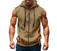 Sweat à capuche sans manches à fermeture éclair pour homme, débardeur à capuche, gilet de basket-ball extensible avec cordon de serrage, pull de sport respirant avec poche avant, sweat-shirt d'été