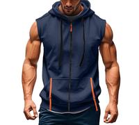 Sweat à capuche sans manches à fermeture éclair pour homme, débardeur à capuche, gilet de basket-ball extensible avec cordon de serrage, pull de sport respirant avec poche avant, sweat-shirt d'été