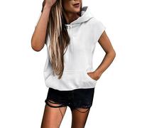 Sweat à Capuche sans Manches pour Femme Lettres Imprimées Sweat-Shirt Hoodie Casual Basique Vêtements de Sport T-shirt d'été à Manches Courtes - Couleur unie - Avec cordon de serrage Chemisier Haut