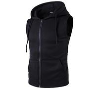 Sweat à Capuche sans Manches pour Homme, débardeur de bodybulding avec Poche zippée, Gilet à Capuche pour entraînement Musculaire, Sweat à Capuche Noir pour Homme, XL