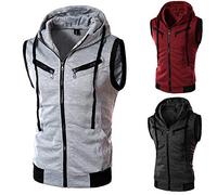 Sweat à capuche sans manches pour homme, débardeur de bodybulding avec poche zippée, gilet à capuche pour entraînement musculaire, Z01-Grey Shirt Hoodie Homme, L