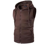 Sweat à Capuche sans Manches pour Homme, débardeur de bodybulding avec Poche zippée, Gilet à Capuche pour entraînement Musculaire, Sweat à Capuche Coffee Shirt Homme, XL