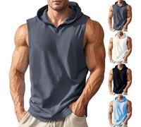 Sweat à Capuche sans Manches pour Homme - Débardeur d'été - Coupe ajustée - T-Shirt léger et Solide, Sweat à Capuche Gris pour Homme, M