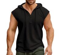 Sweat à Capuche sans Manches pour Homme - Débardeur d'été - Coupe ajustée - T-Shirt léger et Solide(Z12-black Shirt Hoodie MenXL)