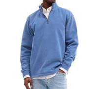 Sweat à capuche semi-zippé pour homme - Pull uni sans capuche à col montant - Sweat-shirt à manches longues décontracté - Coupe ajustée - Sweat à capuche fin et respirant - Unisexe - Léger - Haut