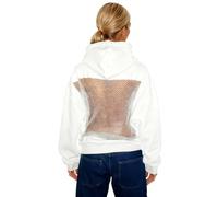Sweat à capuche sexy pour femme - Dos nu - Pull à capuche en maille creuse - Y2K Streetwear - Respirant - Transparent - Couleur unie - Pull de travail, O blanc., S