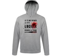 Sweat à Capuche - Si tu me Prends la tête - Gris - Manches longues - Mixte S