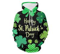Sweat à capuche St Patrick pour homme Motif trèfle lépréchaun imprimé manches longues pour homme Pull tendance décontracté à capuche Vêtements de printemps, E-Q, 4XL