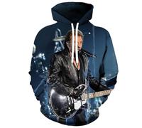 Sweat à capuche style musique rock, pull à manches longues imprimé 3D, commémorant la superstar Johnny Hallyday, tissu peluche court adapté pour une tenue décontractée en automne et en hiver pour