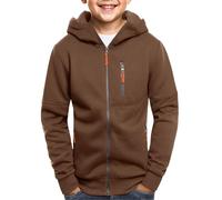 Sweat à capuche surdimensionné à fermeture éclair intégrale pour garçon - Confortable - Rétro - Doublure en polaire - Pour enfants - Pour la course à pied, l'athlétisme en plein air, marron, 8-9 ans