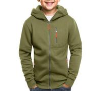 Sweat à capuche surdimensionné à fermeture éclair intégrale pour garçon - Confortable - Rétro - Doublure en polaire - Pour enfants - Pour la course à pied, l'athlétisme en plein air, Vert, 14-15 ans