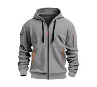 Sweat à capuche surdimensionné à fermeture éclair intégrale pour homme, veste tendance avec poches zippées, pull décontracté à manches longues, capuche de couleur unie, pulls pour hommes, gris, 3XL