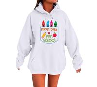Sweat à capuche surdimensionné à manches longues pour femme avec inscription « First Day of School », blanc, XL