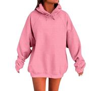 Sweat à capuche surdimensionné de couleur unie décontracté à manches longues uni basique pour l'extérieur ample et confortable avec poche, rose, 3XL