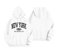 Sweat à capuche surdimensionné pour femme avec imprimé New York - Sweat à capuche décontracté de style universitaire - Sweat-shirt large avec détail Brooklyn, Style_p09 Blanc, M