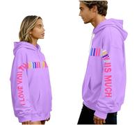Sweat à capuche surdimensionné pour femme avec inscription « I Love You This Much » - Unisexe - Pour la Saint-Valentin - En polaire - Manches longues - Loisirs, multicolore, M