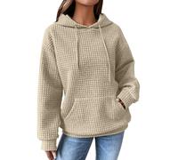 Sweat à capuche surdimensionné pour femme, gaufré, couleur unie, chaud, élégant, automne, hiver, décontracté, manches longues, tendance, basique, uni, mode automne 2026, vêtements, beige, M