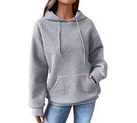 Sweat à capuche surdimensionné pour femme, gaufré, couleur unie, chaud, élégant, automne, hiver, décontracté, manches longues, tendance, basique, uni, mode automne 2026, vêtements, gris, XL
