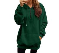 Sweat à capuche surdimensionné pour femme, manches longues, cordon de serrage, demi-fermeture éclair, poches kangourou, tendance, ample, décontracté, pull à capuche uni pour femme, Vert, L