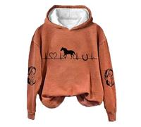 Sweat à capuche surdimensionné pour femme, motif battement de cœur, pour amoureux des chevaux, décontracté, à manches longues, sweat-shirt doux imprimé, sweat-shirt d'hiver zippé pour femme, Orange, S