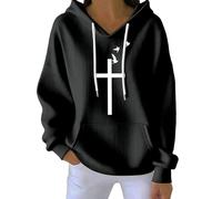 Sweat à capuche surdimensionné pour femme - Motif croix chrétienne - Jésus - Manches longues - Imprimé graphique - Automne et hiver - Doux et confortable - Décontracté - Uni - Basique - Chaud - Avec