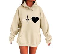 Sweat à capuche surdimensionné pour femme - Sweat à capuche à manches longues - Couleur unie - Électrocardiogramme imprimé - Tendance - Pull ample extra chaud - Coupe classique - Vêtement athlétique