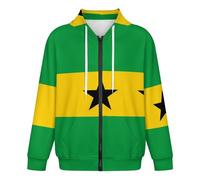 Sweat À Capuche Surdimensionné pour Homme Fermeture Éclair Complète Manches Longues Poches Veste À Capuche Imprimé Drapeau De Sao Tomé-Et-Principe Pull Zippé Unisexe Vêtements De Sport XL