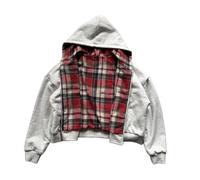Sweat à capuche surdimensionné réversible à carreaux Y2k Emo années 2000 Grunge Sweat à capuche zippé Rapper Hip Hop Tenues
