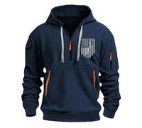 Sweat à capuche tactique à fermeture éclair 1/4 pour homme - Sweat à capuche uni à manches longues - Sweat à capuche décontracté pour entraînement, gym, sport - Sweat-shirt vintage tendance, bleu